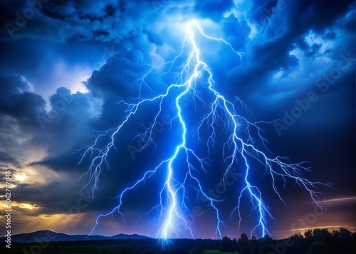 vivid blue thunder lightning bolt s shaped against dark background electric storm nature power