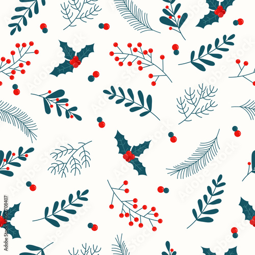 illustration of christmas floral with berry seamless pattern design collection.christmas seamless pattern floral design