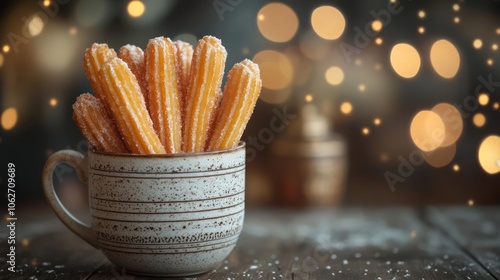 A cup of cinnamon pretzel doughnuts with sprinkles. photo