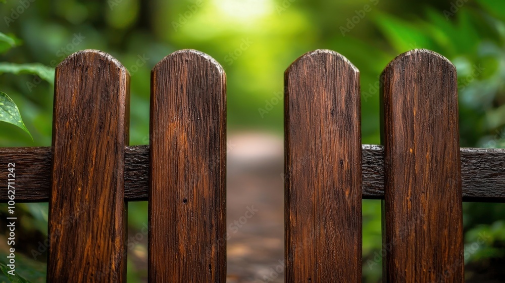 Rustic Wooden Gate Leading to Lush Garden Path Rustic Wooden Gate Leading to Lush Garden Path