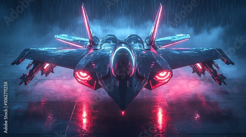 Explore the futuristic jet design featuring a double-exposure effect with glowing energy elements