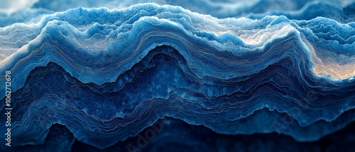 A close-up view of layered blue geological formations resembling agate.