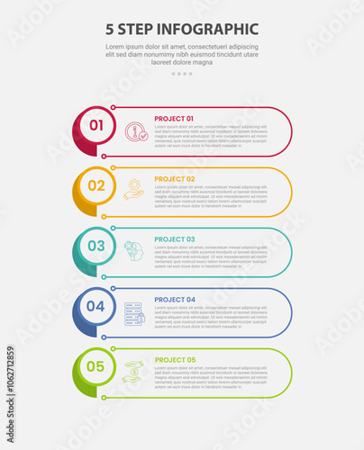 5 points template infographic outline style with 5 point step template with round rectangle container box with circle badge edge for slide presentation
