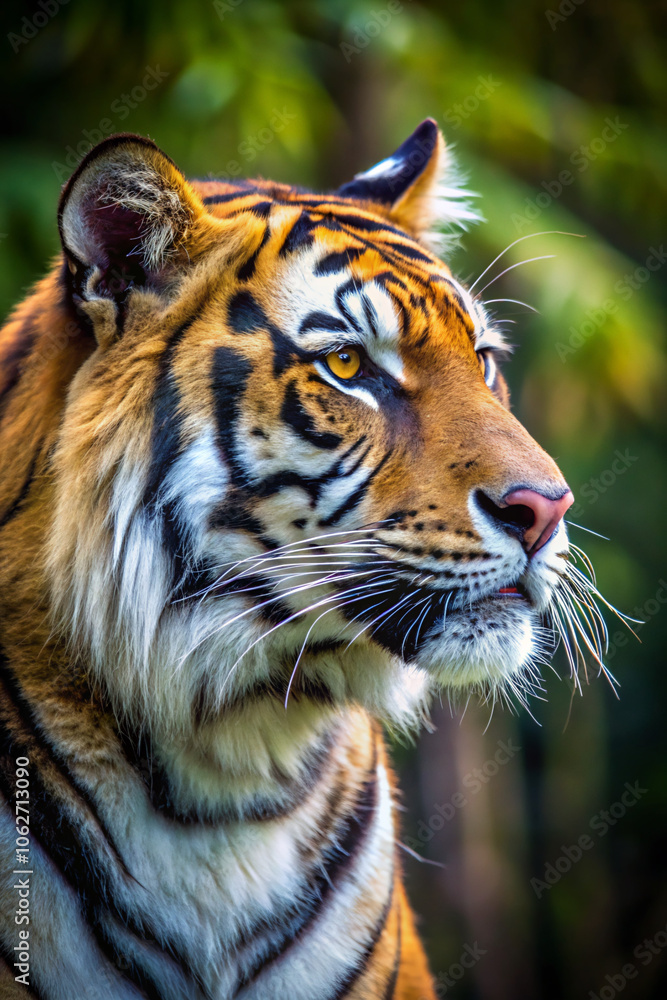 Fototapeta premium portrait of a tiger. tiger, cat, animal, wildlife, wild, feline, zoo, mammal, stripes, predator, nature, head, big, carnivore, fur, siberian, dangerous, bengal, eyes, face, wildcat, black, portrait, s