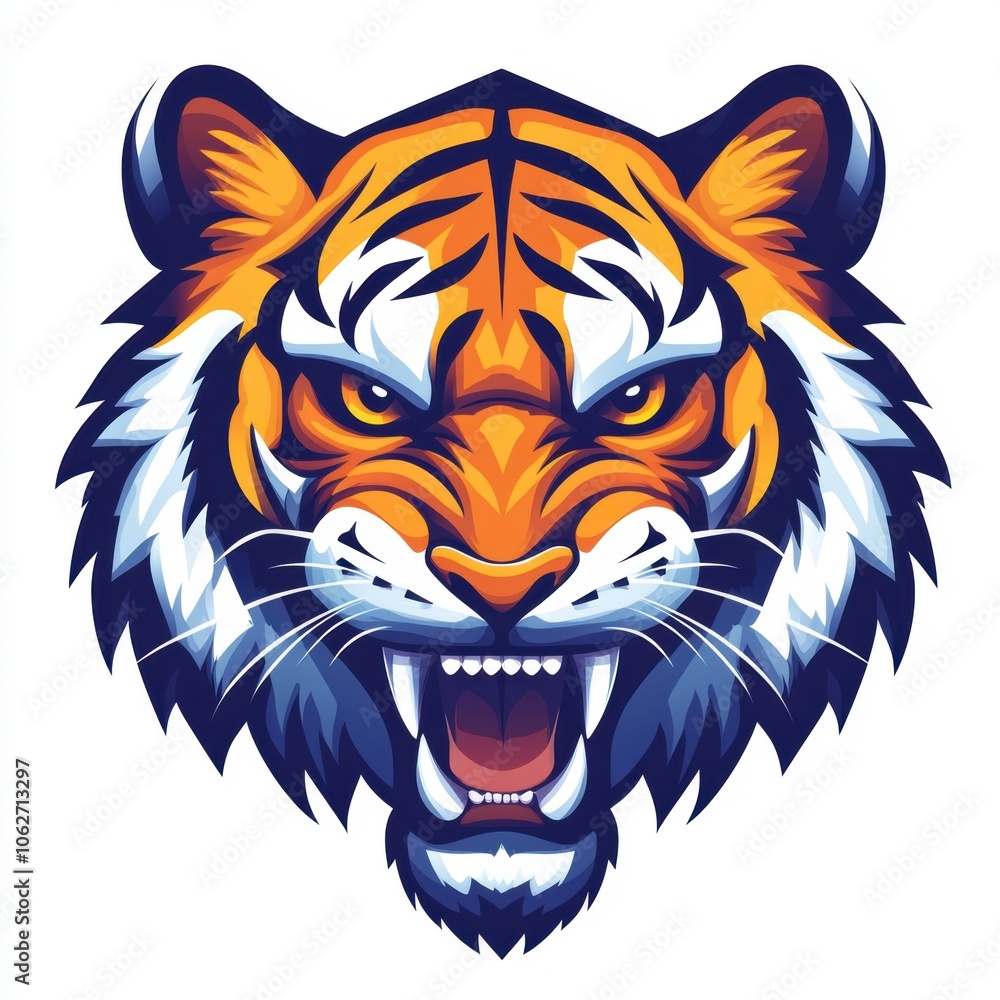 Fototapeta premium Colorful tiger face drawing bright colored t-shirt design vector illustration.