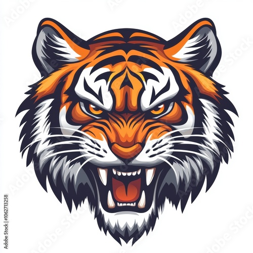 Colorful tiger face drawing bright colored t-shirt design vector illustration.