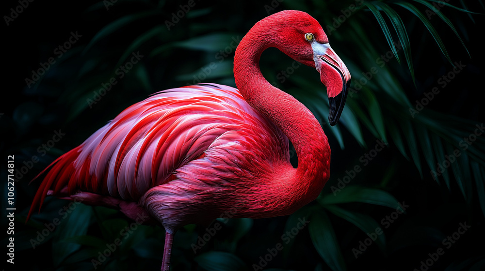 Fototapeta premium Flamingo isolated on a dark background
