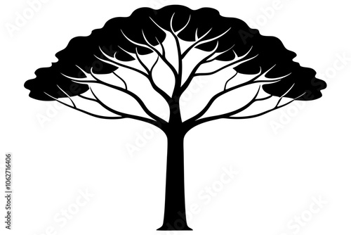 Leafless tree silhouette vector.