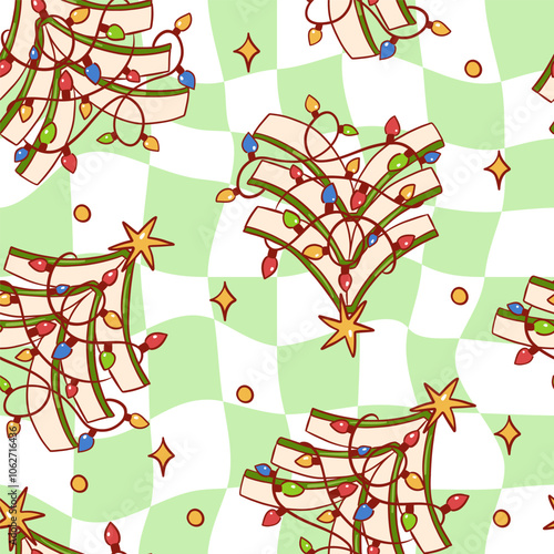 Festive Christmas Tree With Twinkling Lights Pattern Design