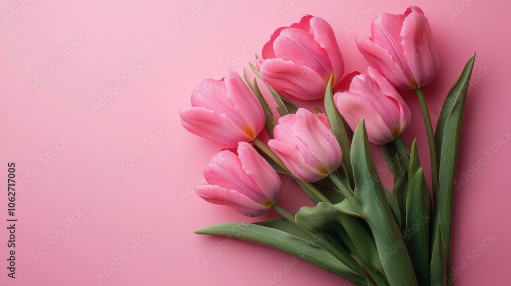 Pink tulips on pastel pink background, suitable for spring celebrations Pink tulips on pastel pink background, suitable for spring celebrations