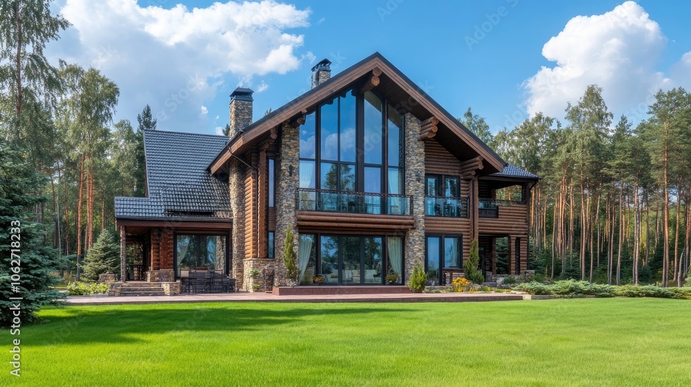 Modern Wooden House Surrounded by Lush Greenery Modern Wooden House Surrounded by Lush Greenery