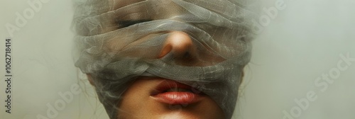 Ethereal Portrait with Fabric Veil and Soft Lighting