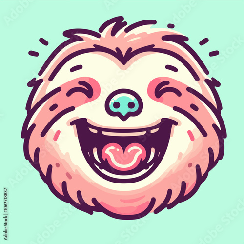 a vector of a sloth laughing out loud Funny Expression Sloth Cartoon. Animal Vector Icon Illustration, Isolated on Blue Background