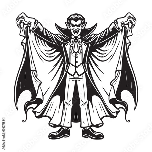 Line art of Count Dracula vampire cartoon vector