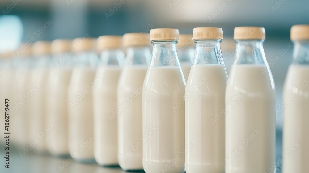 Organic milk in glass bottles neatly arranged on a farm s production table ready to be carefully packed and shipped to consumers This sustainable Organic milk in glass bottles neatly arranged on a farm s production table ready to be carefully packed and shipped to consumers This sustainable