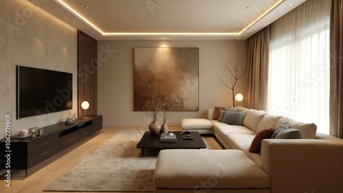 Wallpaper Mural Sophisticated and Cozy Living Room with Warm Lighting and Abstract Art Torontodigital.ca