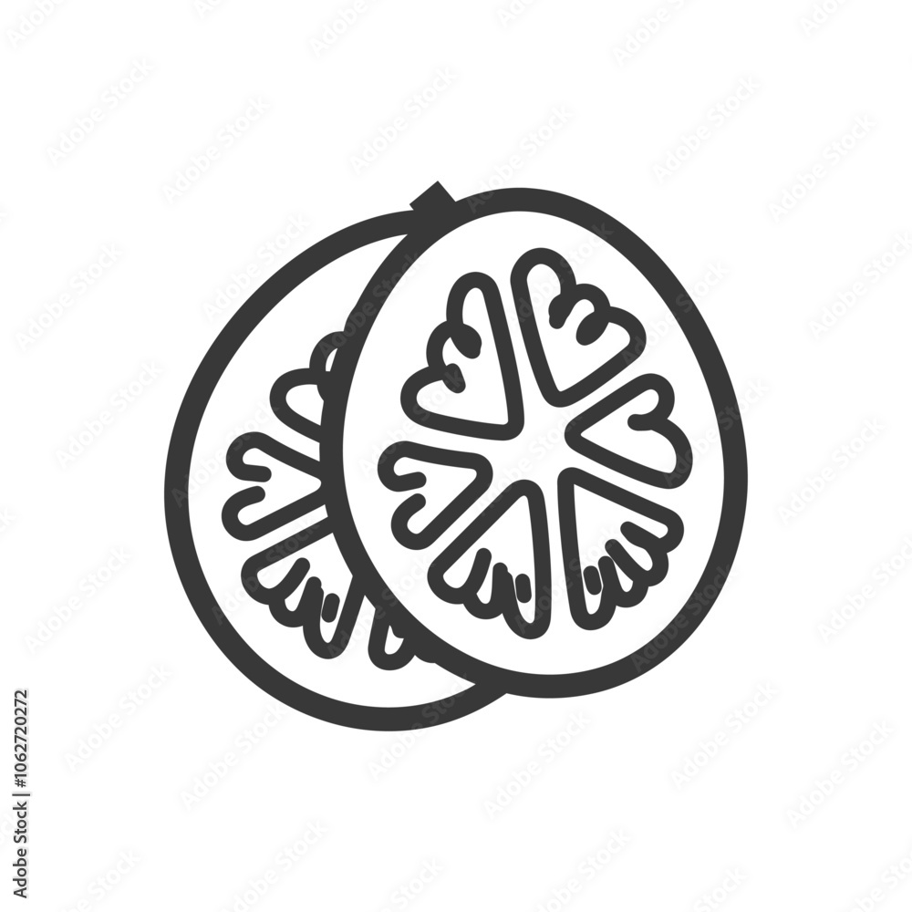 Line Drawing of a Cut Open Orange Slice Line Drawing of a Cut Open Orange Slice