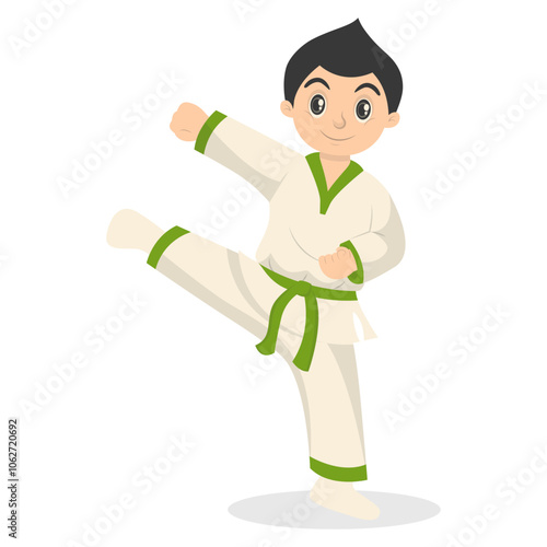 Taekwondo Children Character with Cute Pose Design. Isolated Vector Illustration.