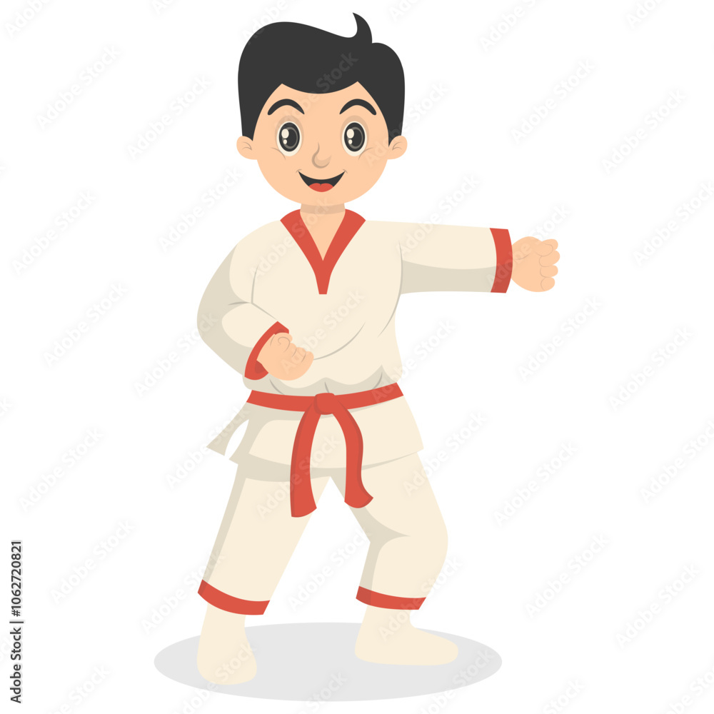 Taekwondo Children Character with Cute Pose Design. Isolated Vector Illustration. Taekwondo Children Character with Cute Pose Design. Isolated Vector Illustration.