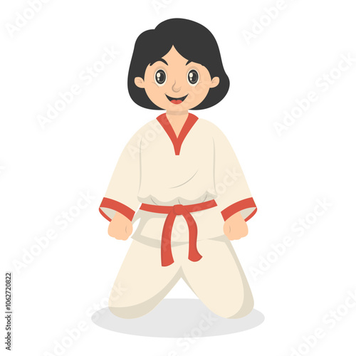 Taekwondo Children Character with Cute Pose Design. Isolated Vector Illustration.