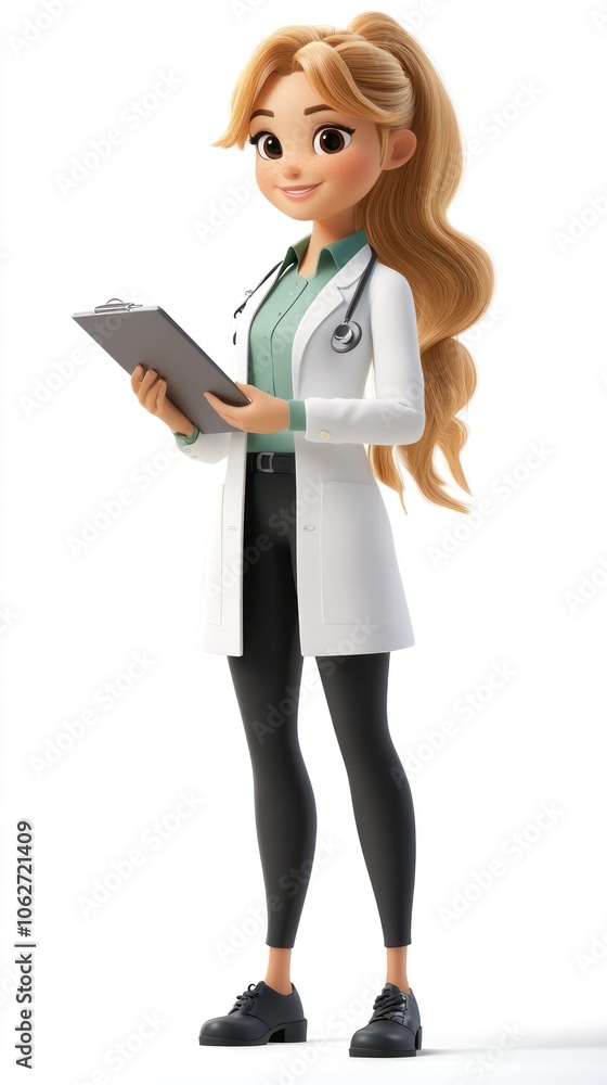 Cartoon Female Doctor Holding a Clipboard and Wearing a White Coat Cartoon Female Doctor Holding a Clipboard and Wearing a White Coat