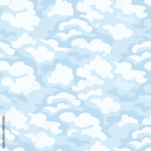 Blue clouds seamless pattern. Sky background. Vector cartoon flat illustration.