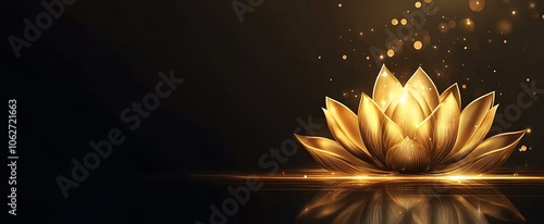 Luxury gold lotus background. Zen wallpaper collection with golden lotus line art. Design for yoga banner, Luxury cover design and invitation, invite, banner, Natural product packaging design photo