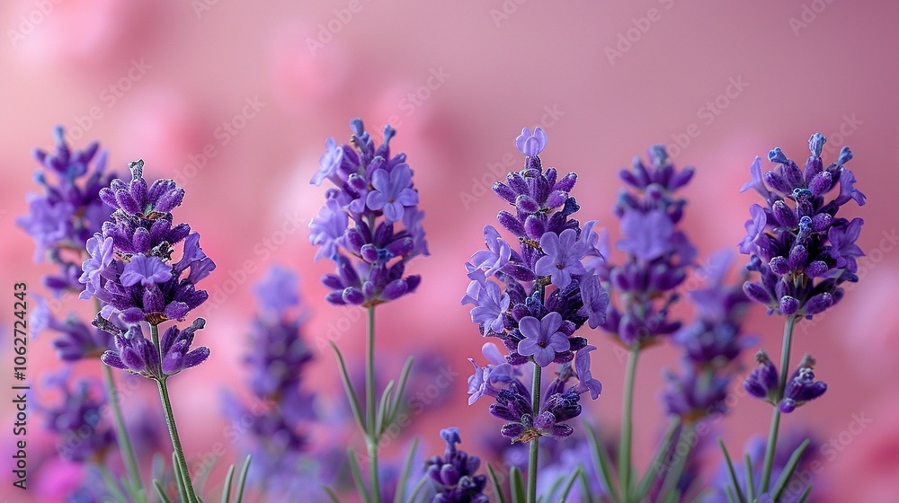 Fototapeta premium A close-up of vibrant lavender flowers against a soft pink background.