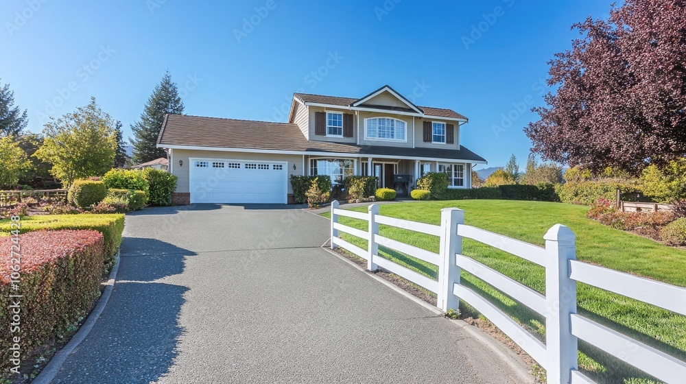 Charming Suburban House with Lush Green Landscape Charming Suburban House with Lush Green Landscape