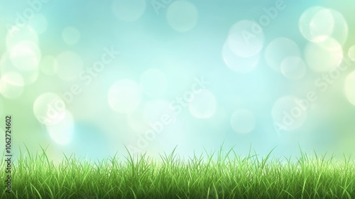 Fresh Green Grass with Soft Blue Background Bokeh