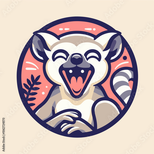 Cute Lemur as Primate with Long Striped Tail Laughing and Meditating Vector 