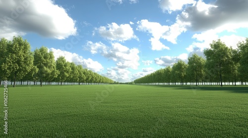 Lush Green Landscape with Trees and Blue Sky