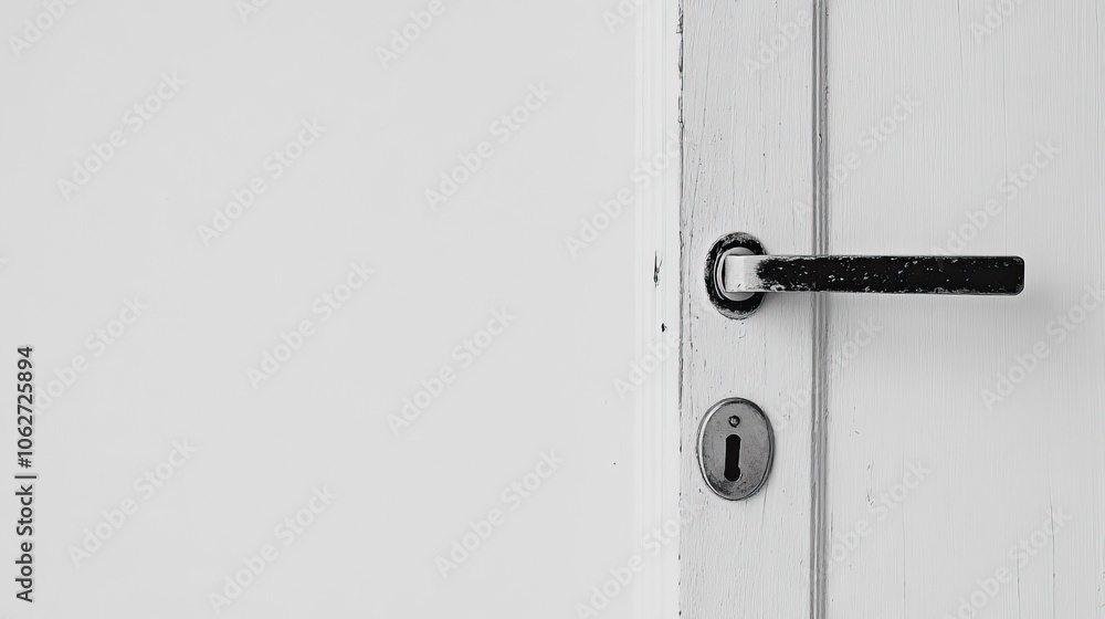 Minimalist White Door with Black Handle Detail Minimalist White Door with Black Handle Detail