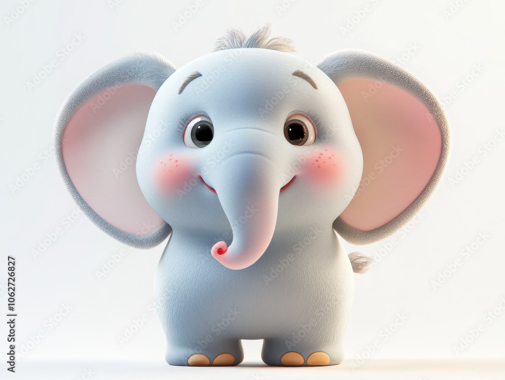 Kawaii fat elephant with big round ears and playful trunk, smiling joyfully. This adorable character is perfect for children illustrations and playful designs Kawaii fat elephant with big round ears and playful trunk, smiling joyfully. This adorable character is perfect for children illustrations and playful designs
