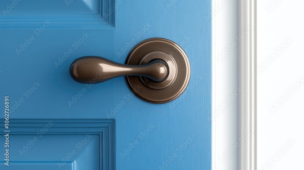 Obraz premium Elegant Door Handle on Blue Wooden Door