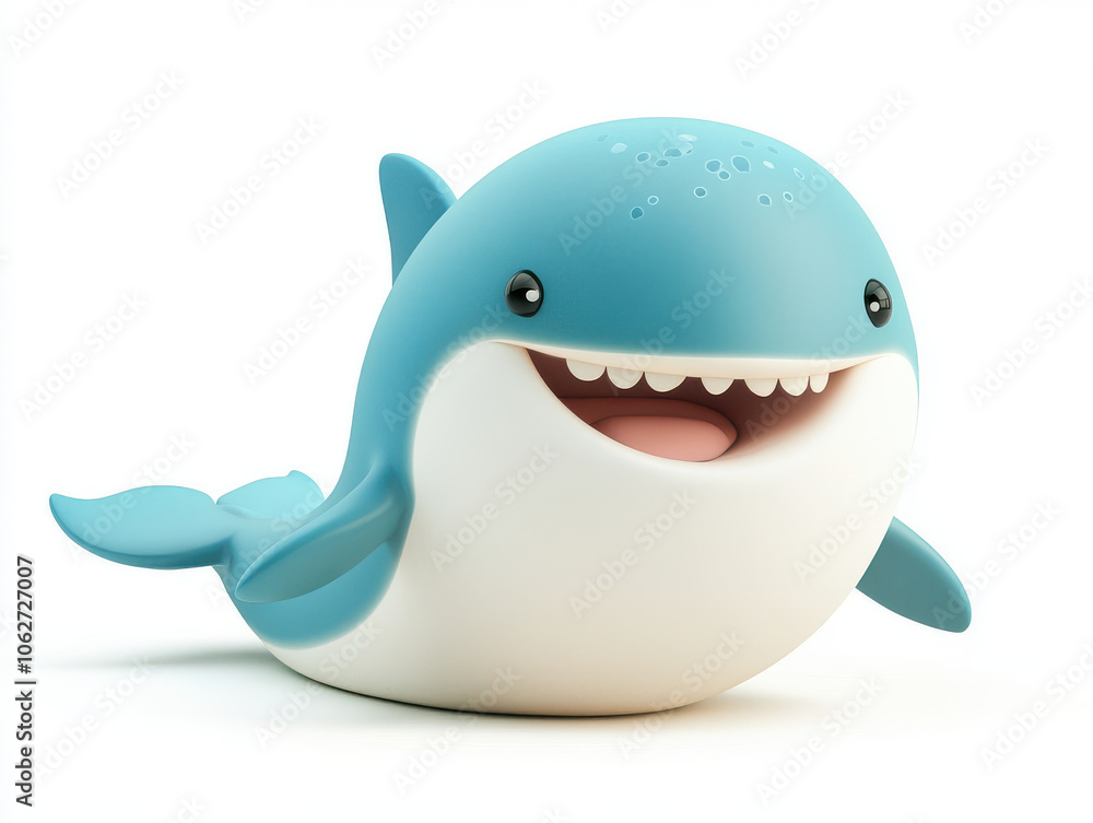 Kawaii whale with big smile, isolated on white background, exuding joy and playfulness. This adorable 3D character is perfect for children themes and designs Kawaii whale with big smile, isolated on white background, exuding joy and playfulness. This adorable 3D character is perfect for children themes and designs
