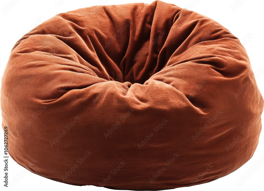 Brown corduroy bean bag chair on transparent background, comfortable seating concept Brown corduroy bean bag chair on transparent background, comfortable seating concept