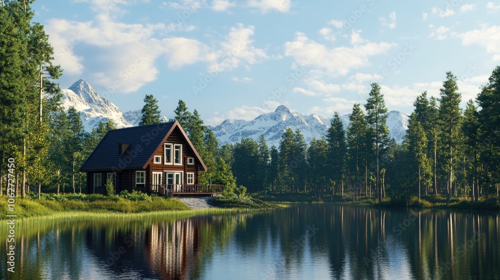 Serene Mountain Cabin by a Tranquil Lake Serene Mountain Cabin by a Tranquil Lake