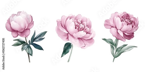 Wallpaper Mural Set of watercolor bouquets with peony flower elements. Collection botanical isolated on white background suitable for Wedding Invitation, save the date, thank you, or greeting card. Generative Ai Torontodigital.ca