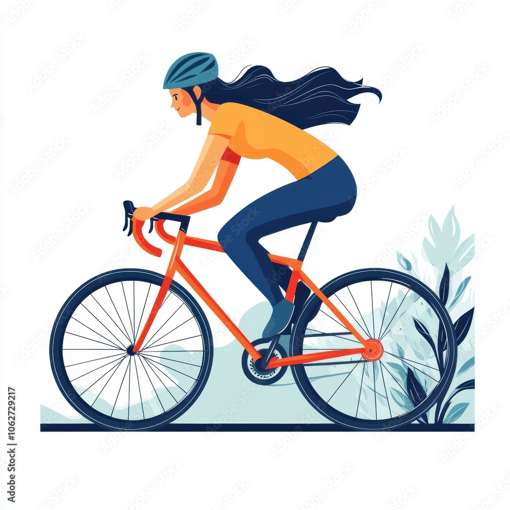 Naklejka premium woman riding a bicycle flat vector illustration isolated minimalist white background