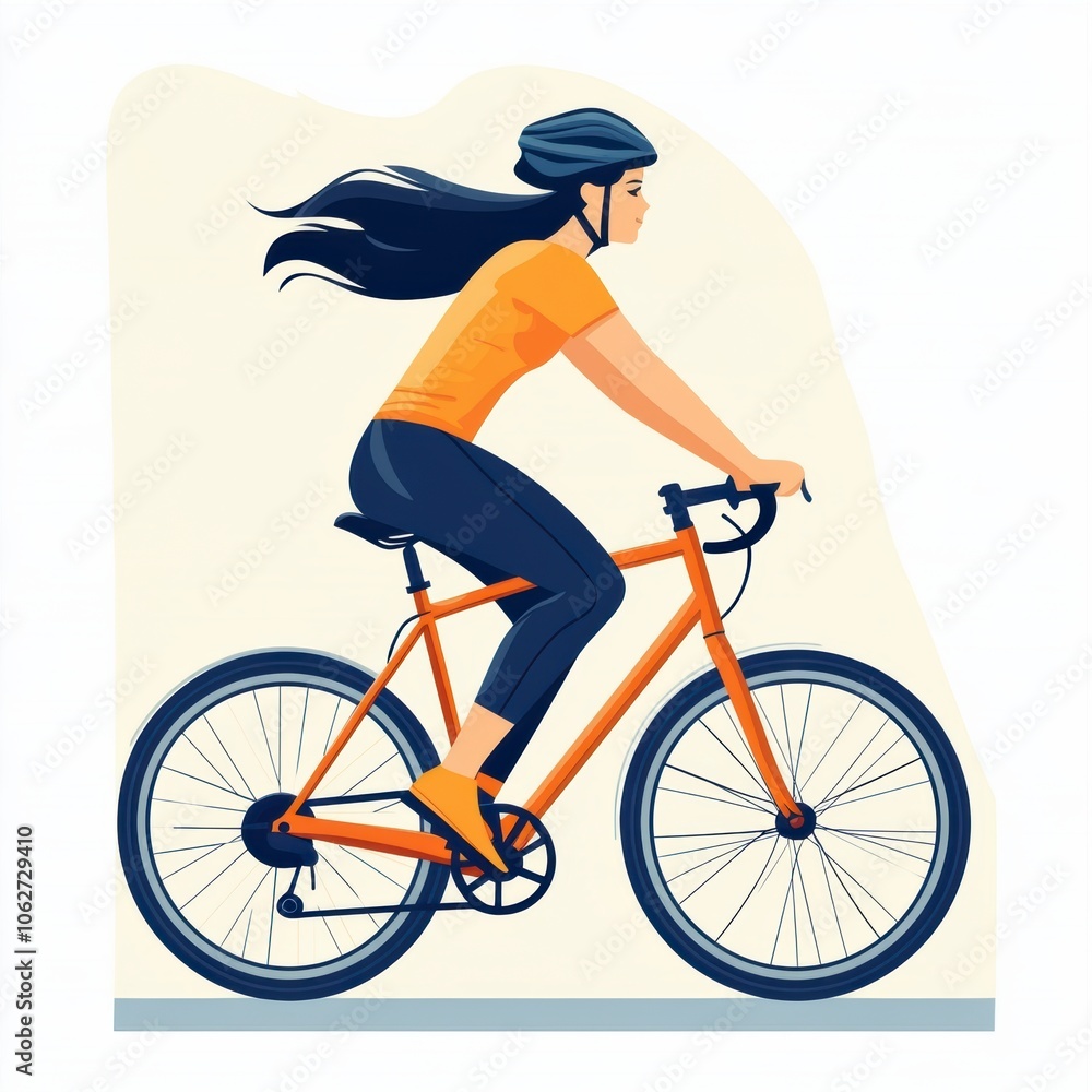 Naklejka premium woman riding a bicycle flat vector illustration isolated minimalist white background