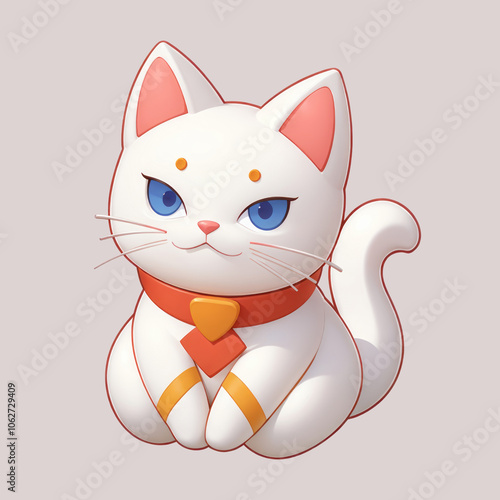 white maneki cat icon cartoon illustration
