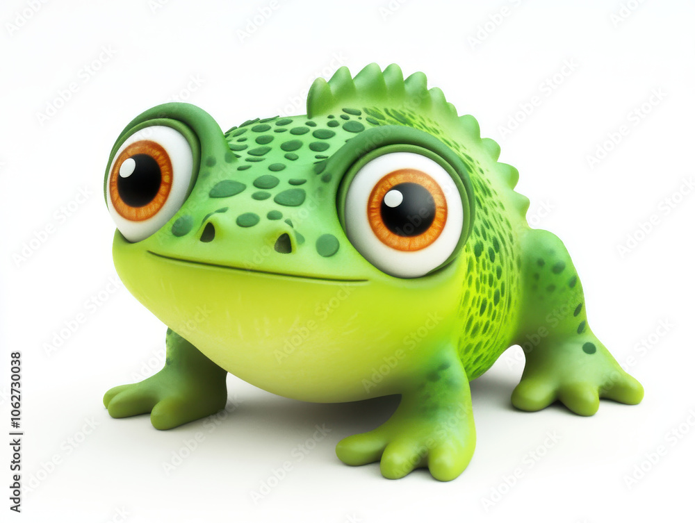 Kawaii fat chameleon with big eyes, isolated on white background, showcasing its vibrant green color and playful expression. Perfect for children illustrations or fun designs Kawaii fat chameleon with big eyes, isolated on white background, showcasing its vibrant green color and playful expression. Perfect for children illustrations or fun designs