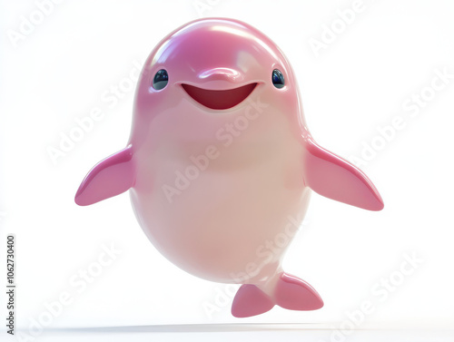 Kawaii fat dolphin jumping with big smile, isolated on white background, perfect for children illustrations and playful designs photo