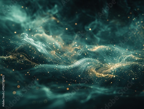 A mesmerizing abstract representation of swirling colors and sparkling particles in a cosmic scene.