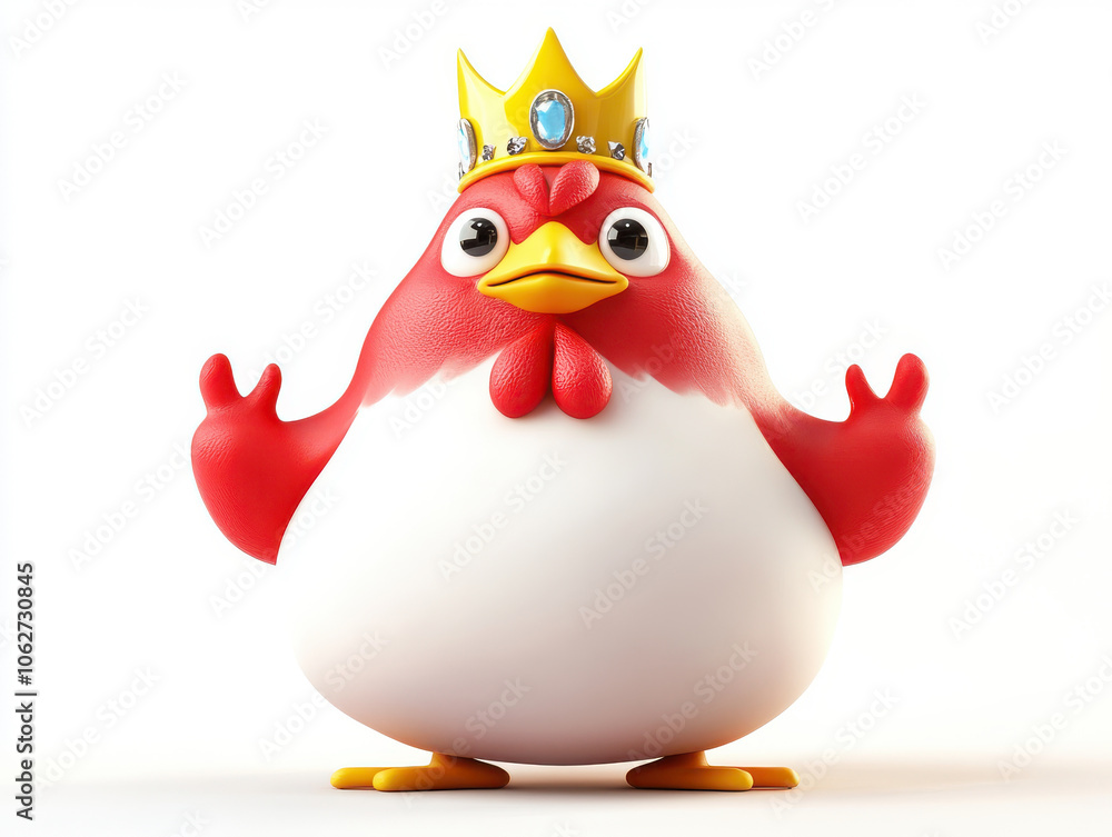 chubby, kawaii fat rooster wearing crown, isolated on white background, exuding playful and royal charm. Perfect for fun and whimsical designs chubby, kawaii fat rooster wearing crown, isolated on white background, exuding playful and royal charm. Perfect for fun and whimsical designs