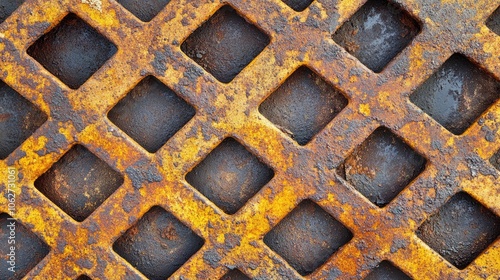 Rusty Metal Grid with Diamond Patterns