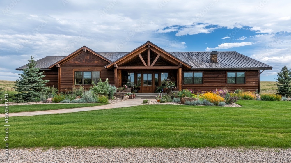 Rustic Wooden House Surrounded by Greenery and Flowers Rustic Wooden House Surrounded by Greenery and Flowers