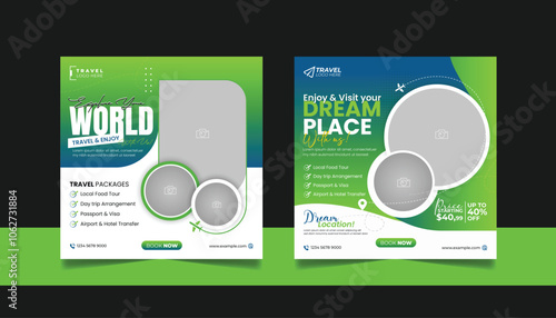 Travel and Tourism Business Marketing Banner. Holidays Tours Advertising Social Media Post. Explore the World ads Template Square poster flyer bundle design.