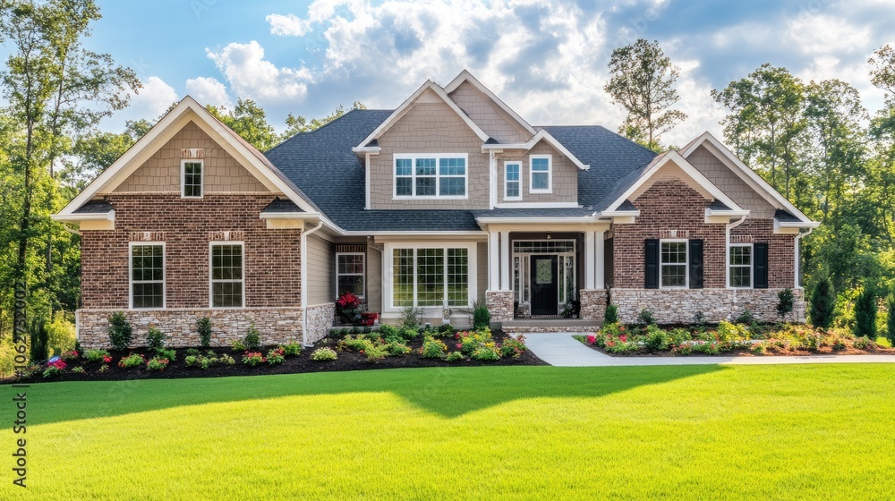 Beautiful Modern House with Green Lawn and Landscape Beautiful Modern House with Green Lawn and Landscape